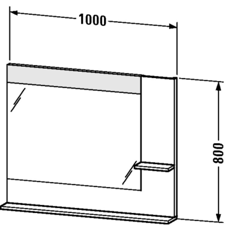 Duravit VE732202222 Vero 39 3/8" Rectangular Frameless Mirror with Shelves to Right Side and Below - White High Gloss (Decor)