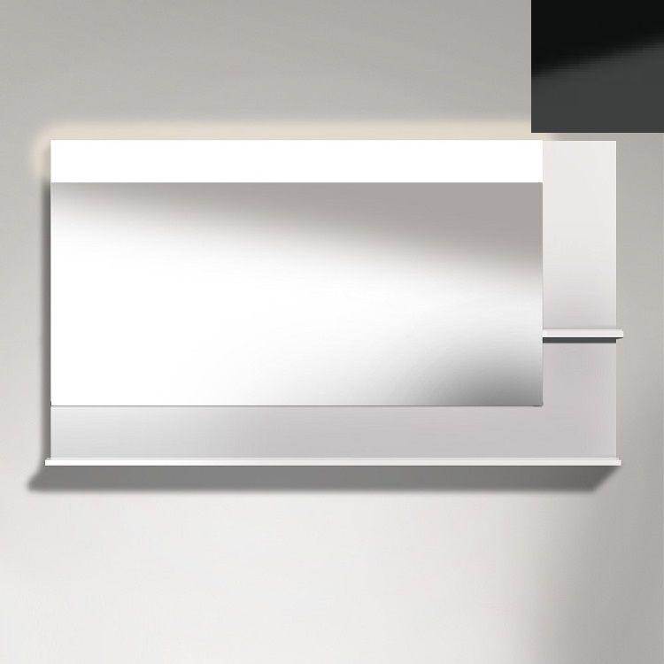 Duravit VE732404040 Vero 55 1/8" Rectangular Frameless Mirror with Shelves to Right Side and Below - Black High Gloss Lacquer