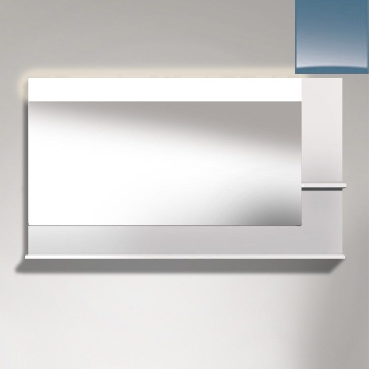 Duravit VE732404747 Vero 55 1/8" Rectangular Frameless Mirror with Shelves to Right Side and Below - Stone Blue High Gloss Lacquer