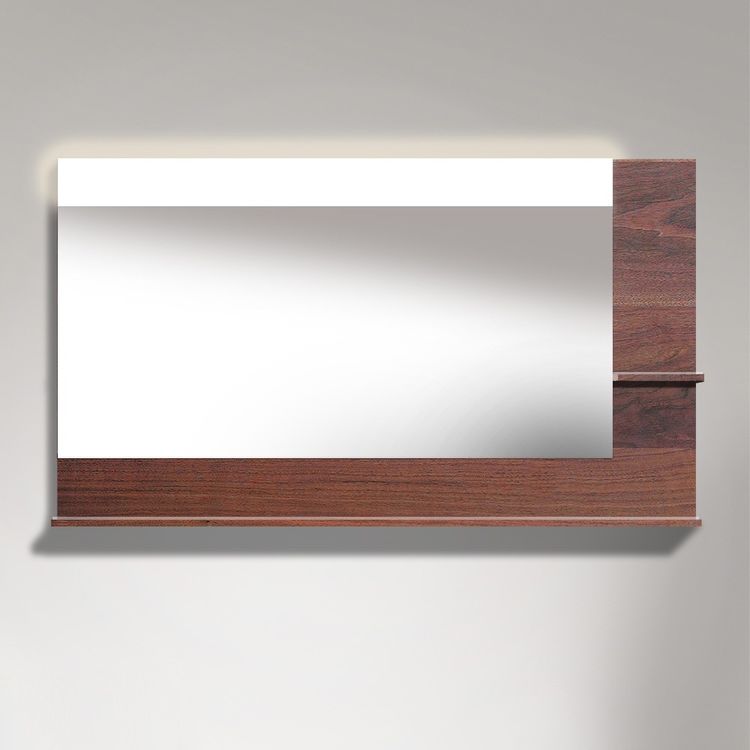 Duravit VE732406969 Vero 55 1/8" Rectangular Frameless Mirror with Shelves to Right Side and Below - Brushed Walnut (Real Wood Veneer)