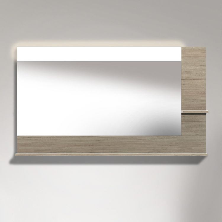Duravit VE732407171 Vero 55 1/8" Rectangular Frameless Mirror with Shelves to Right Side and Below - Mediterranean Oak (Real Wood Veneer)