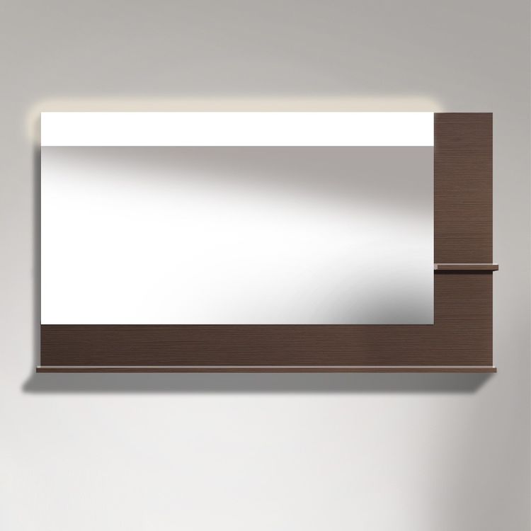 Duravit VE732407272 Vero 55 1/8" Rectangular Frameless Mirror with Shelves to Right Side and Below - Brushed Dark Oak (Real Wood Veneer)