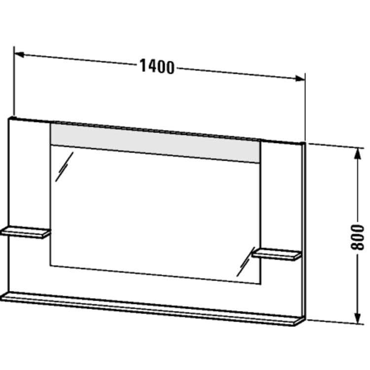 Duravit VE735302222 Vero 55 1/8" Rectangular Frameless Mirror with Shelves to Both Sides and Below - White High Gloss (Decor)