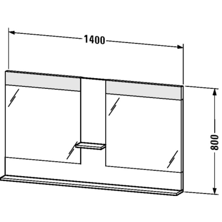 Duravit VE736102222 Vero 55 1/8" Rectangular Frameless Mirror with Shelves to Center and Below - White High Gloss (Decor)
