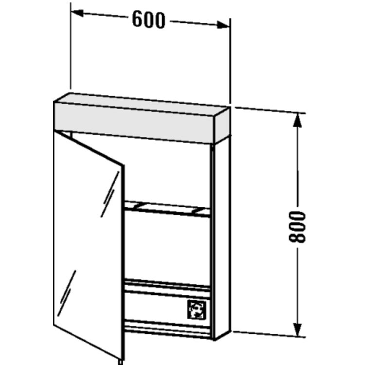 Duravit VE7500R0000 Vero 23 5/8" Mirror Lighting Cabinet with One Glass and Wooden Shelves With Hinge Position