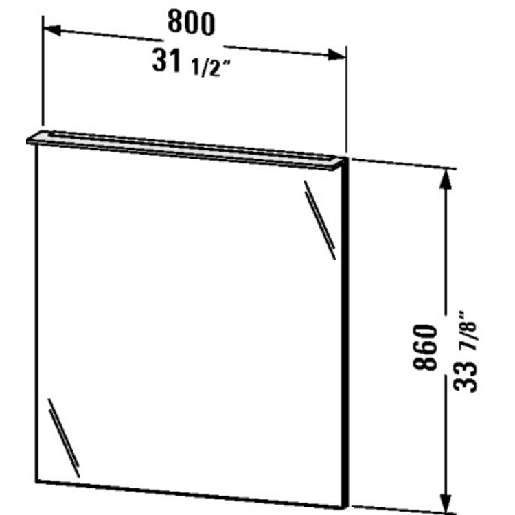 Duravit XL729401212 X-Large 31 1/2" Rectangular Frameless Mirror with Lighting - Brushed Oak (Real Wood Veneer)