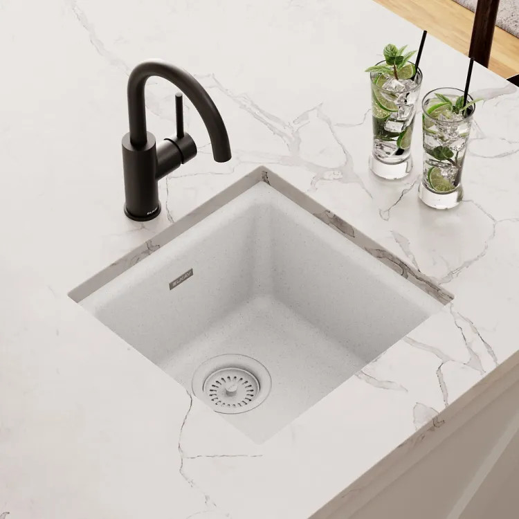Elkay Quartz Classic White 15-3/4in x 15-3/4in x 7-11/16in Dual Mount Single Bowl Sink with Rear Center Drain - ELG1616WH0