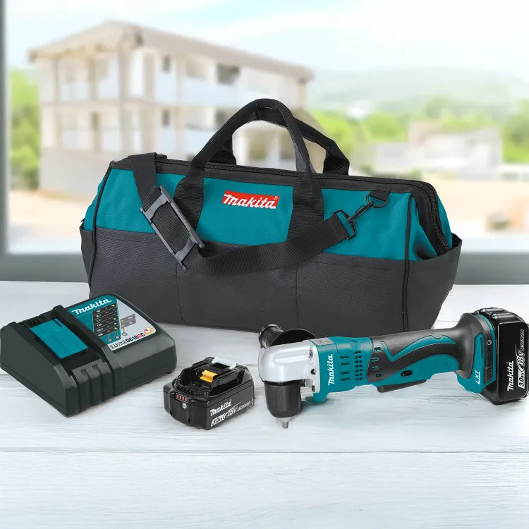 Makita 18V LXT Lithium-Ion Cordless 3/8" Angle Drill Kit with Batteries, Charger, and Tool Bag - XAD02
