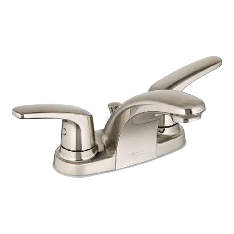 American Standard Colony PRO 4" Centerset Bathroom Faucet with Pop-Up Hole, Plug Button, and Rod, 1.2 GPM, Lever Handles, Less Drain, Brushed Nickel - 7075.205.295