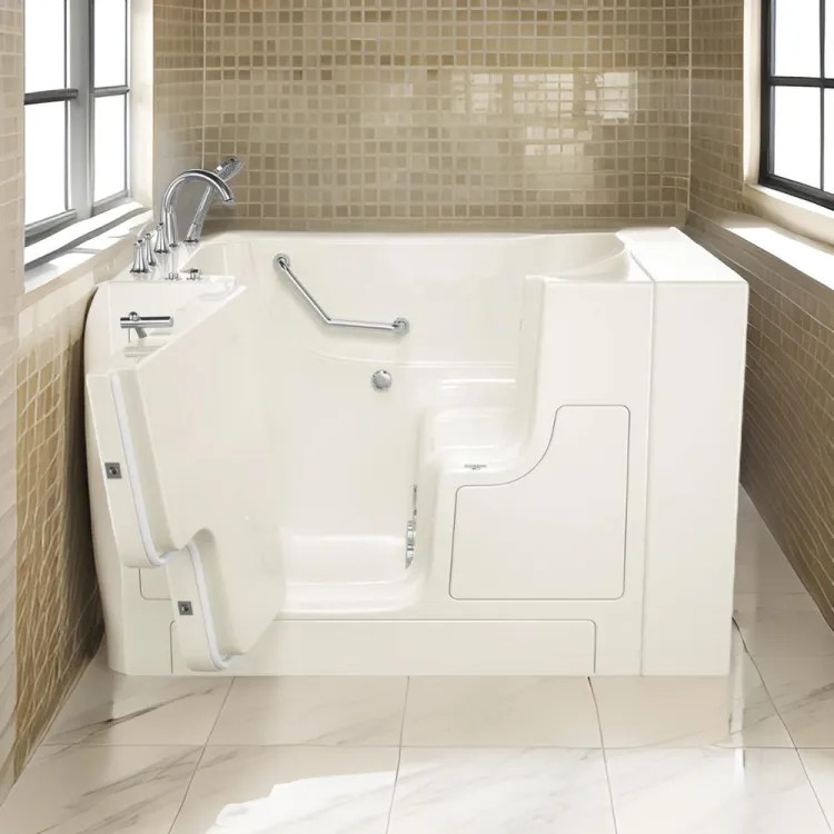 American Standard 3052OD.709.WL.L-PC Gelcoat Value 30" x 52" Outward Opening Door Walk-In Tub w/ Whirlpool, Left Door and Drain, Linen