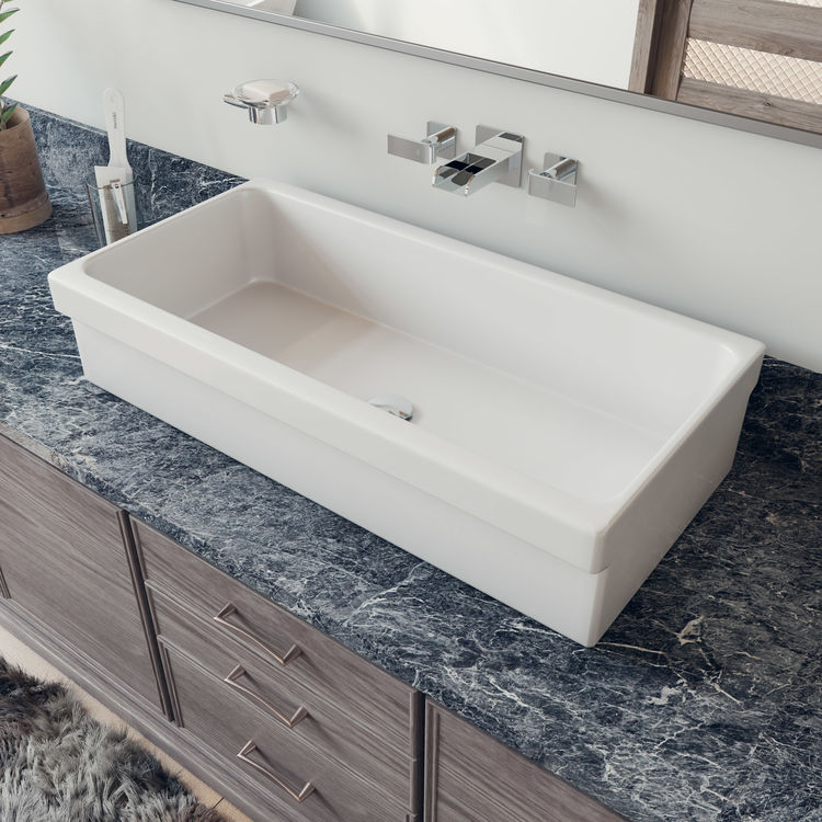 ALFI White Dual Mount Fireclay Workstation, 36in Rectangle Bathroom Sink With Trough Design - AB36TR