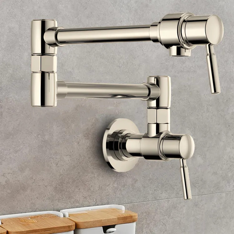Brizo Two-Handle Wall-Mount Pot Filler with Dual-Jointed Swing Spout, 4 GPM, Brilliance Polished Nickel - 62820LF-PN