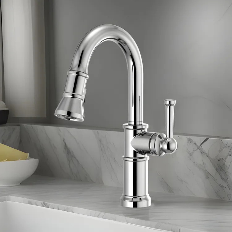 Brizo Artesso Single-Handle Pull-Down Prep Faucet w/ 2-Function Sprayer, DIAMOND Seal, MagneDock, 1.8 GPM, Polished Chrome - 63925LF-PC