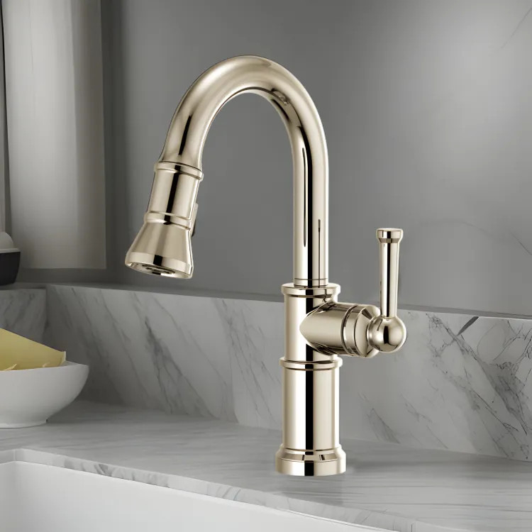 Brizo Artesso Single-Handle Pull-Down Prep Faucet w/ 2-Function Sprayer, DIAMOND Seal, MagneDock, 1.8 GPM, Brilliance Polished Nickel - 63925LF-PN