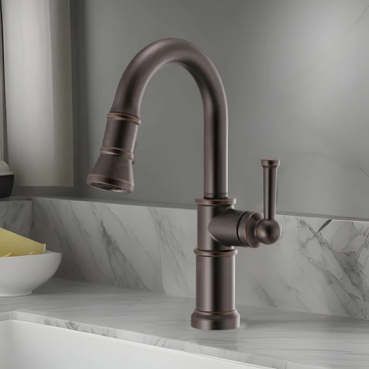 Brizo Artesso Single-Handle Pull-Down Prep Faucet w/ 2-Function Sprayer, DIAMOND Seal, MagneDock, 1.8 GPM, Venetian Bronze - 63925LF-RB