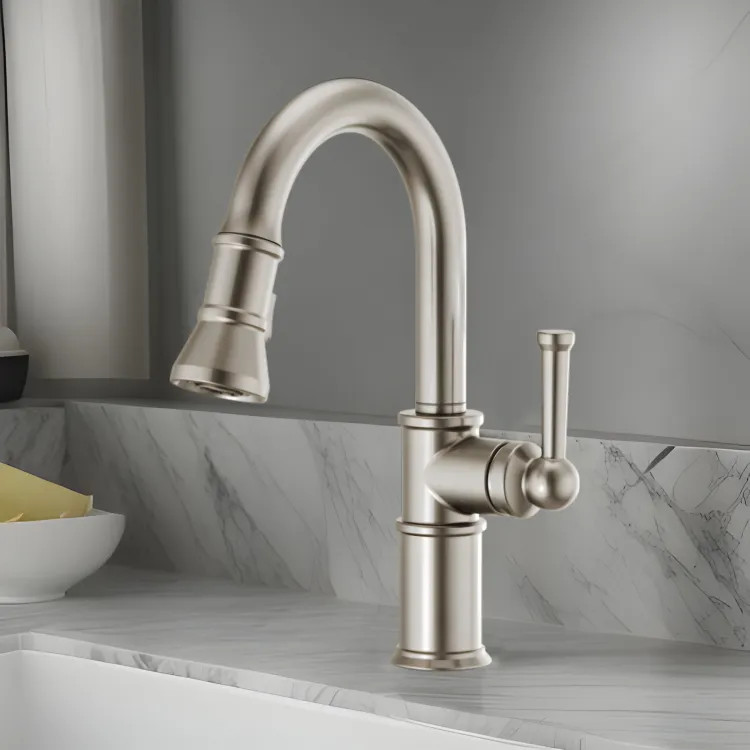 Brizo Artesso Single-Handle Pull-Down Prep Faucet w/ 2-Function Sprayer, DIAMOND Seal, MagneDock, 1.8 GPM, Brilliance Stainless - 63925LF-SS