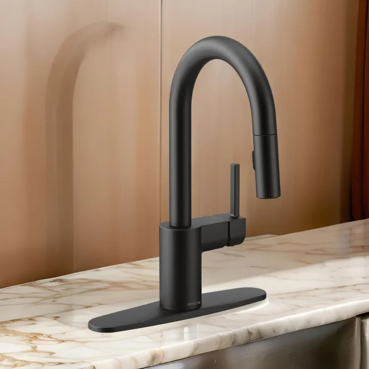Moen Align Single-Handle High Arc Pull-Down Bar/Prep Faucet, 1.5 GPM, Reflex, Power Clean, Duralock, Matte Black - 5965BL