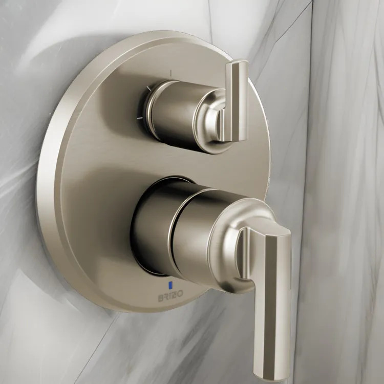 Brizo Levoir Pressure Balance Valve Trim w/ Integrated 3-Function Diverter, Less Handles, Brilliance Luxe Nickel - T75P598-NKLHP