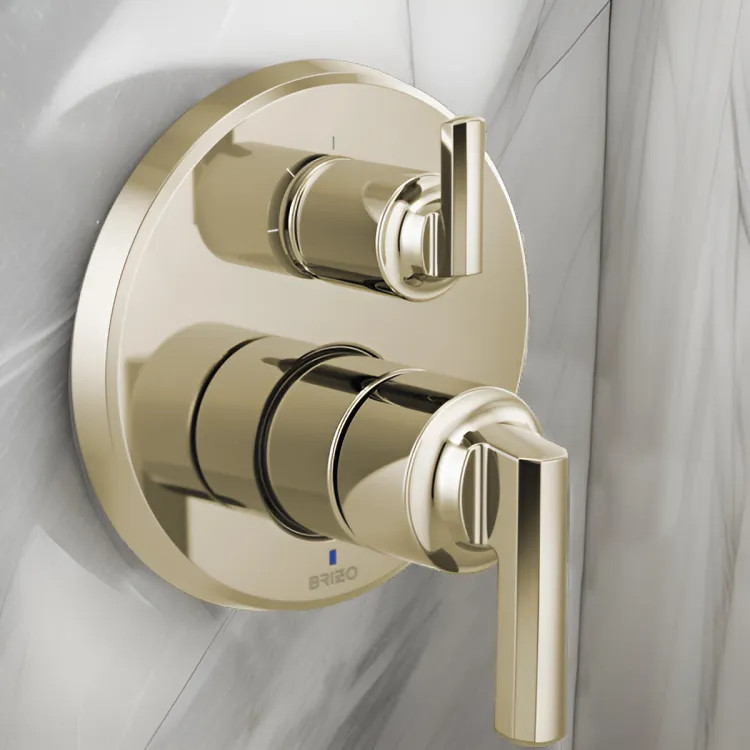 Brizo Levoir Pressure Balance Valve Trim w/ Integrated 3-Function Diverter, Less Handles, Brilliance Polished Nickel - T75P598-PNLHP