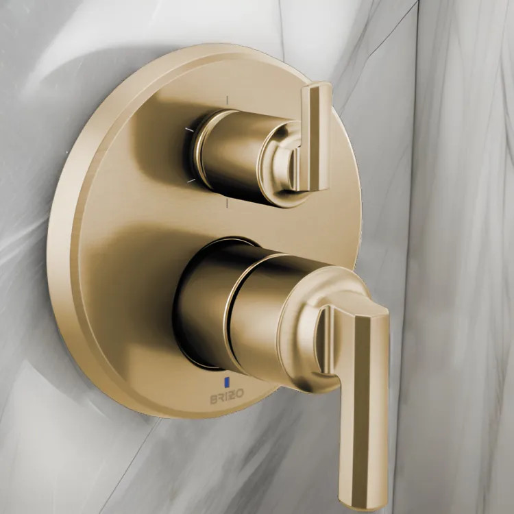Brizo Levoir Pressure Balance Valve Trim w/ Integrated 6-Function Diverter, Less Handles, Brilliance Luxe Gold - T75P698-GLLHP