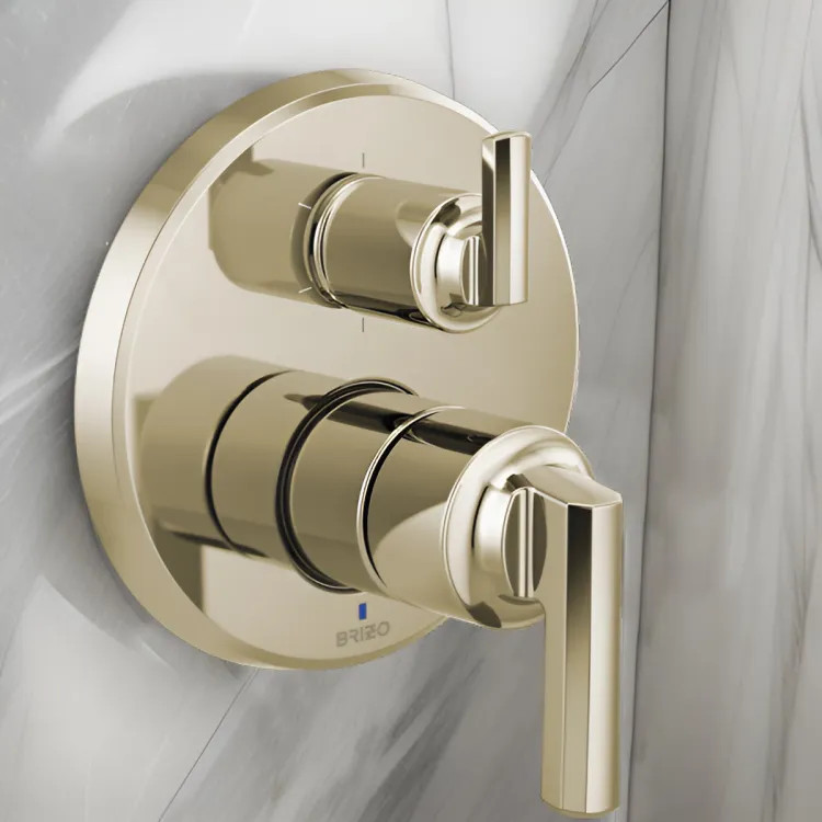 Brizo Levoir Pressure Balance Valve Trim w/ Integrated 6-Function Diverter, Less Handles, Brilliance Polished Nickel - T75P698-PNLHP