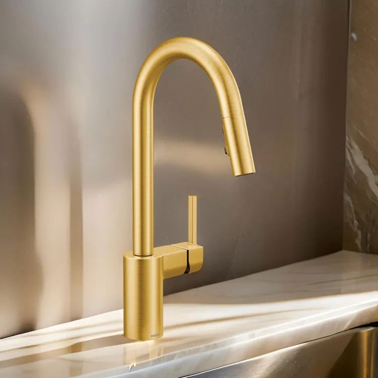 Moen Align Single Handle High-Arc Pull-Down Kitchen Faucet, Brushed Gold - 7565BG