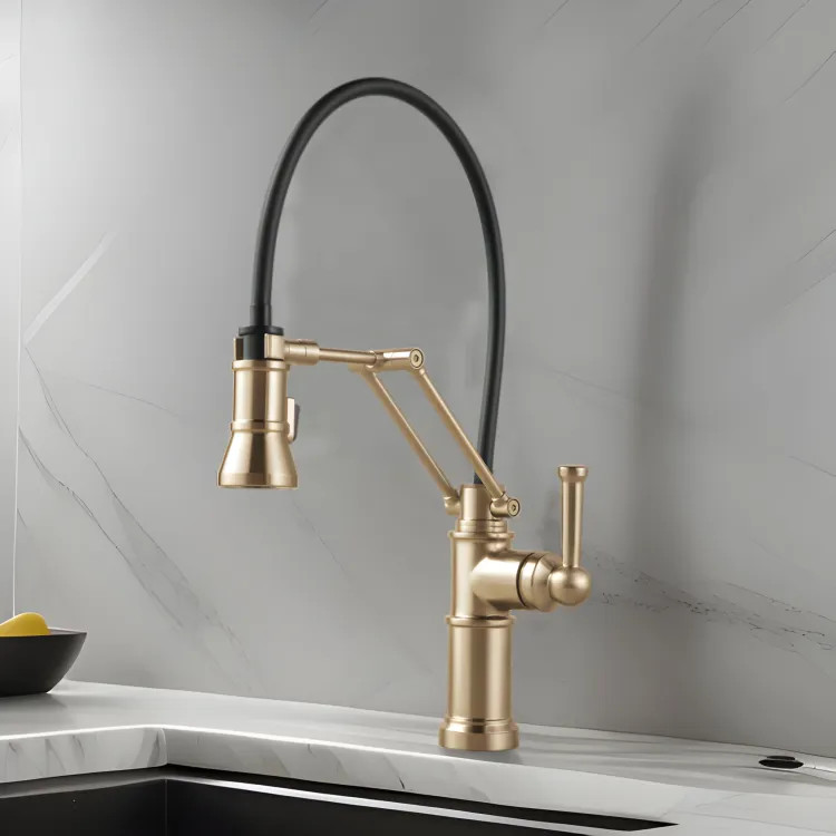 Brizo Artesso Single-Handle Articulating Kitchen Faucet w/ 2-Function Sprayer, MagneDock, 1.8 GPM, Brilliance Luxe Gold - 63225LF-GL 