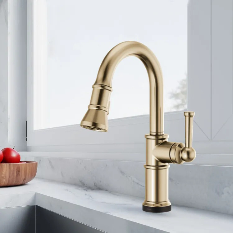 Brizo Artesso Single-Handle Pull-Down Prep Faucet w/ 2-Function Sprayer, SmartTouch, MagneDock, 1.8 GPM, Brilliance Luxe Gold - 64925LF-GL