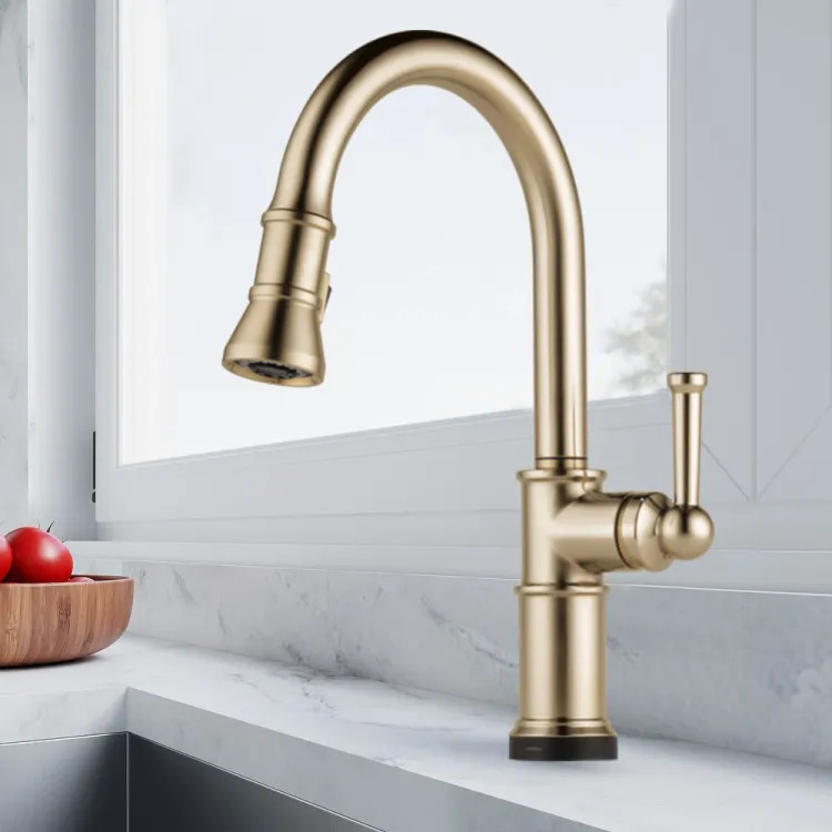 Brizo Artesso Single-Handle Pull-Down Kitchen Faucet w/ 2-Function Sprayer, SmartTouch, MagneDock, 1.8 GPM, Brilliance Luxe Gold - 64025LF-GL