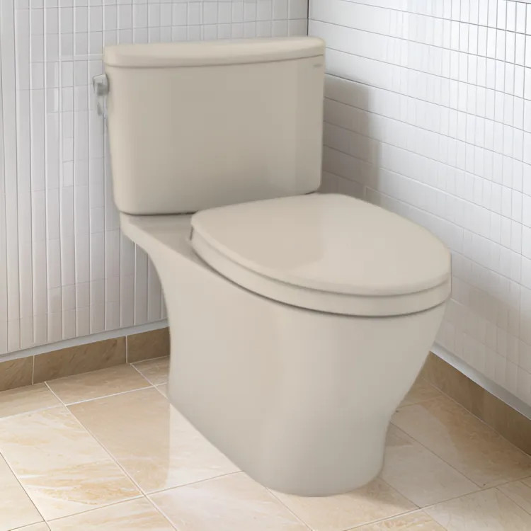 TOTO Nexus Two-Piece Elongated 1.28 GPF Universal Height Toilet with CEFIONTECT and SS124 SoftClose Seat, WASHLET+ Ready, Bone - MS442124CEFG#03