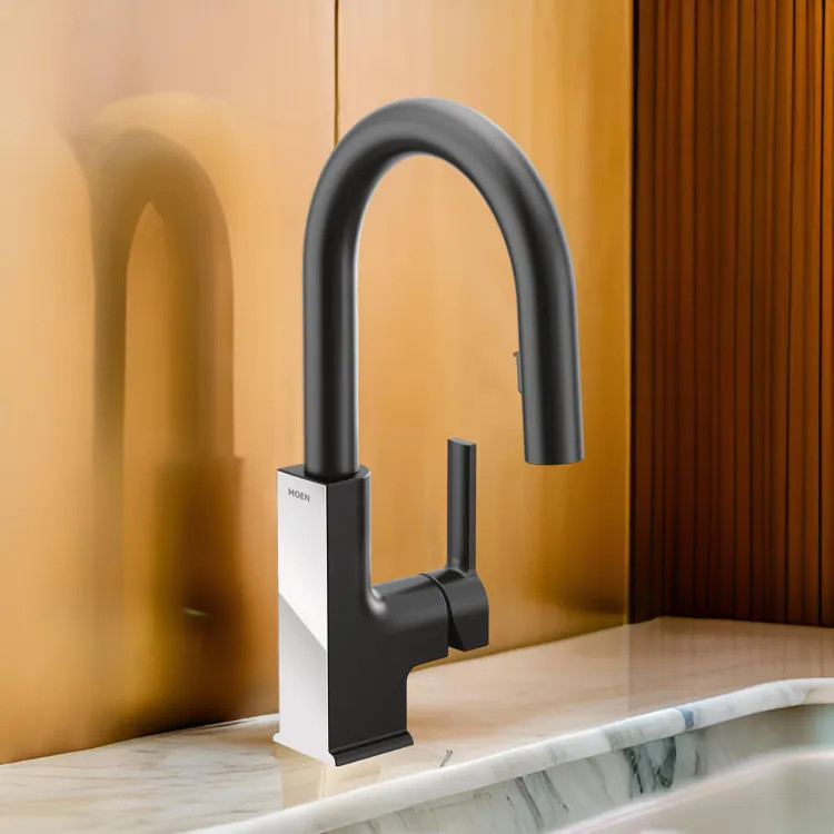 Moen STo Single Handle High Arc Pull-Down Bar/Prep Faucet, Chrome/Matte BLack - S62308BLC