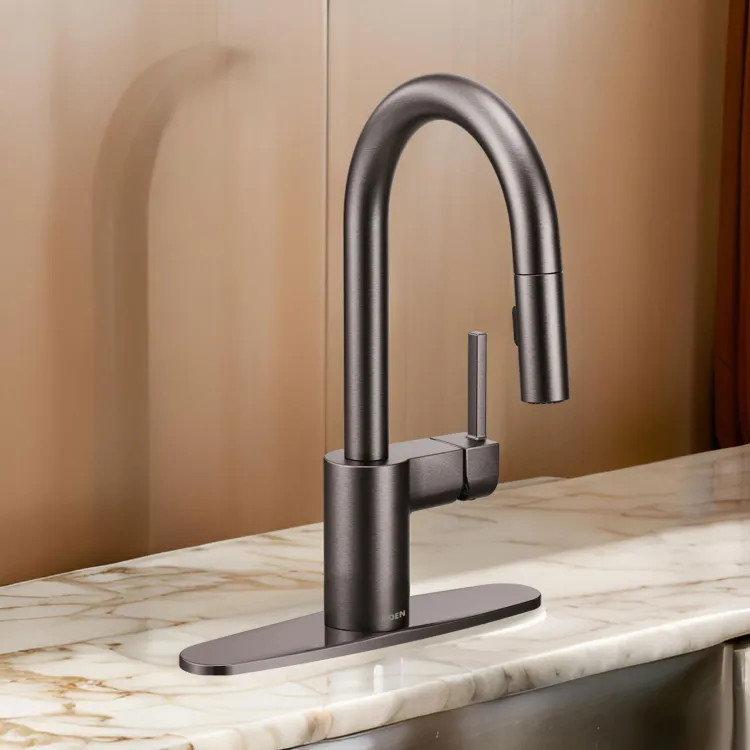 Moen Align Single-Handle High Arc Pull-Down Bar/Prep Faucet, 1.5 GPM, Reflex, Power Clean, Duralock, Black Stainless - 5965BLS