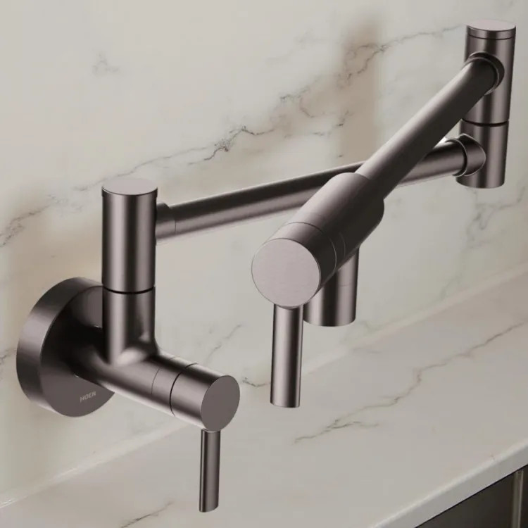 Moen Two-Handle Pot Filler Faucet w/ Dual Jointed Swing Arm, 5.5 GPM, Black Stainless - S665BLS