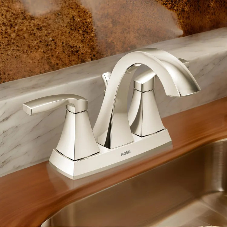 Moen Voss Two-Handle High Arc Centerset Polished Nickel Bathroom Sink Faucet with Metal Pop-Up Drain and Lift Rod Assembly, 1.2 GPM, Lever Handles - 6901NL