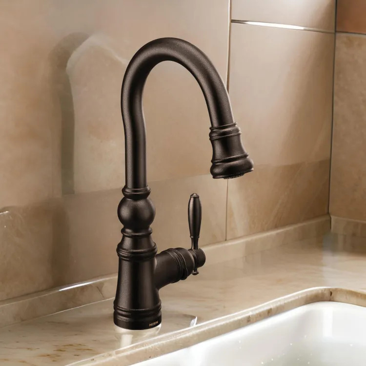 Moen Weymouth Single Handle High Arc Pull-Down Bar/Prep Faucet, Oil Rubbed Bronze - S53004ORB