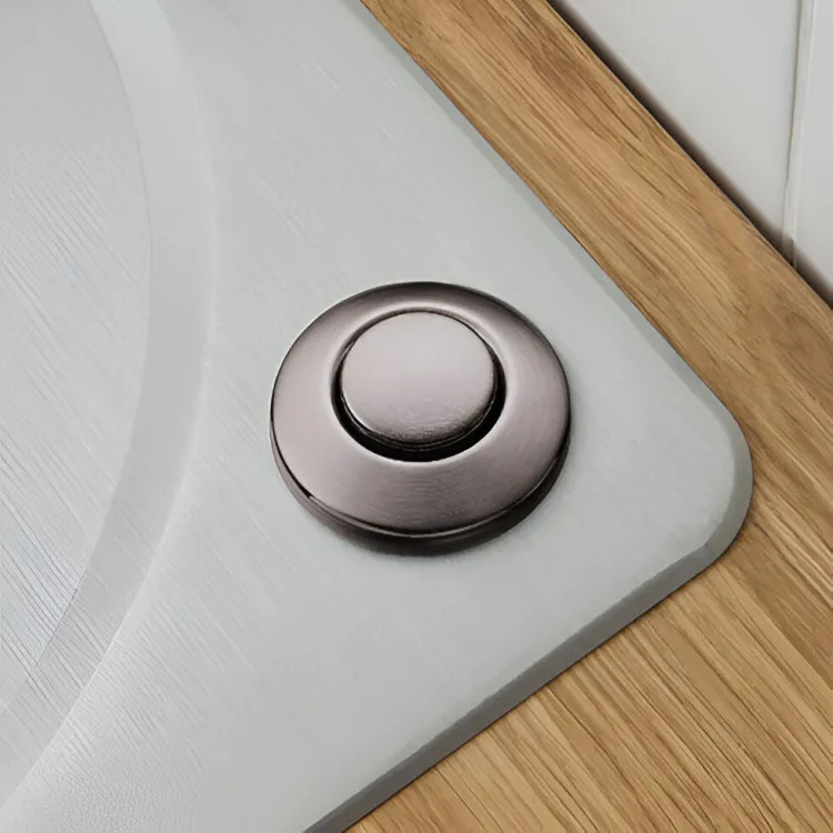 Moen 1-13/16" Garbage Disposal Air Switch, Deck Mount, Round, Push Button, Black Stainless - AS-4201-BLS