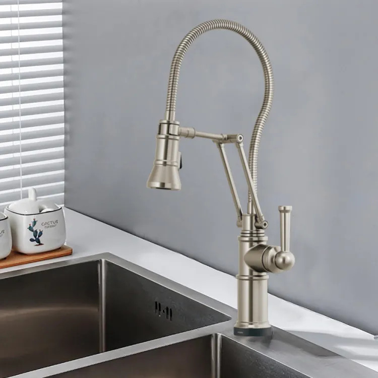 Brizo Artesso Single-Handle Articulating Kitchen Faucet w/ Finished Hose, 2-Function Sprayer, SmartTouch, MagneDock, 1.8 GPM, Brilliance Stainless - 64125LF-SS