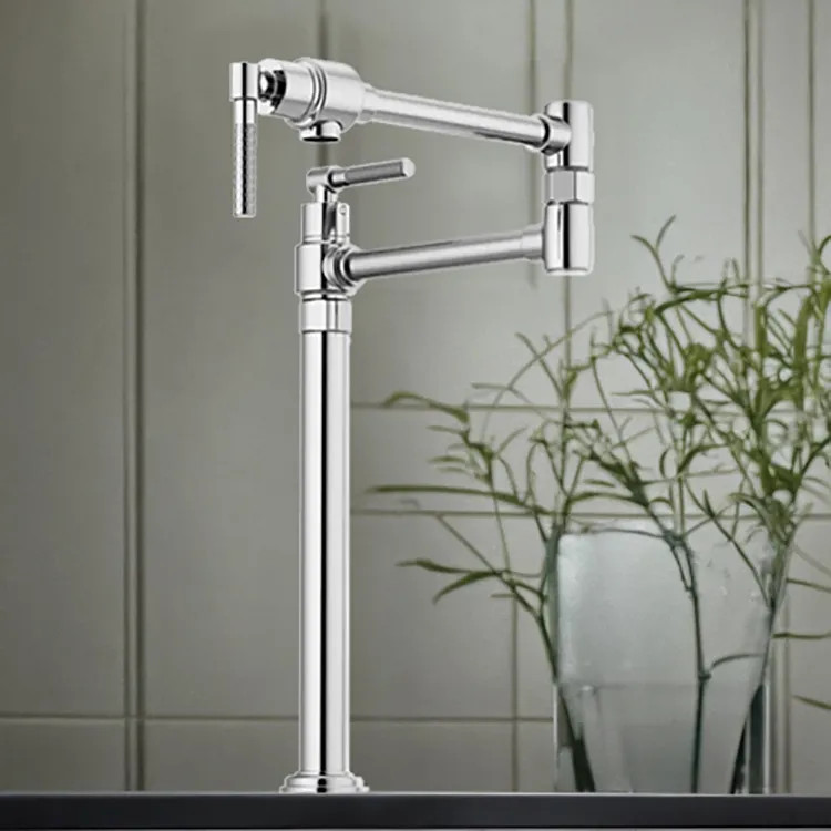 Brizo Litze Deck Mount Pot Filler with Knurled Handles, Dual-Jointed, Swivel Spout, 4.0 GPM, Polished Chrome - 62743LF-PC