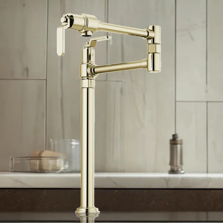 Brizo Litze Deck Mount Pot Filler with Industrial Handles, Dual-Jointed, Swivel Spout, 4.0 GPM, Brilliance Polished Nickel - 62744LF-PN