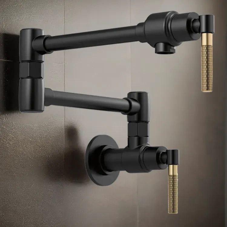 Brizo Litze 20" Wall Mount Pot Filler with Knurled Handles, ADA-compliant, Matte Black/ Brilliance Luxe Gold - 62843LF-BLGL