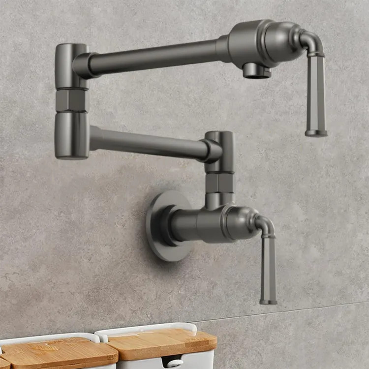 Brizo Rook Two-Handle Wall-Mount Pot Filler with Dual-Jointed Swing Spout, 4 GPM, Brilliance Luxe Steel - 62874LF-SL