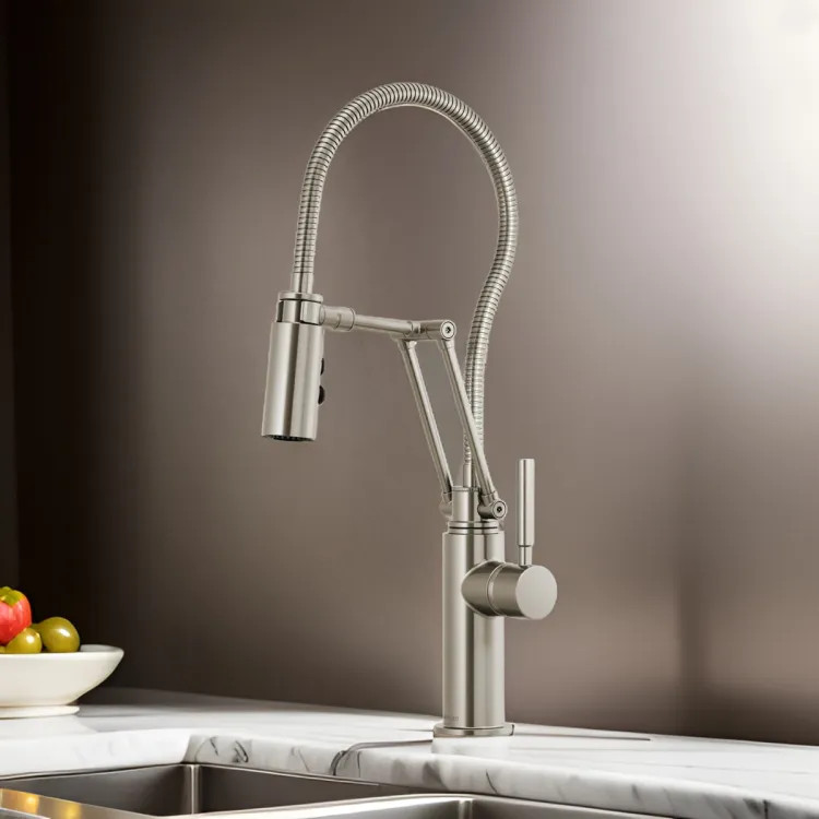 Brizo Solna Single-Handle Articulating Kitchen Faucet with Finished Hose, MagneDock, 1.8 GPM, Brilliance Stainless - 63121LF-SS