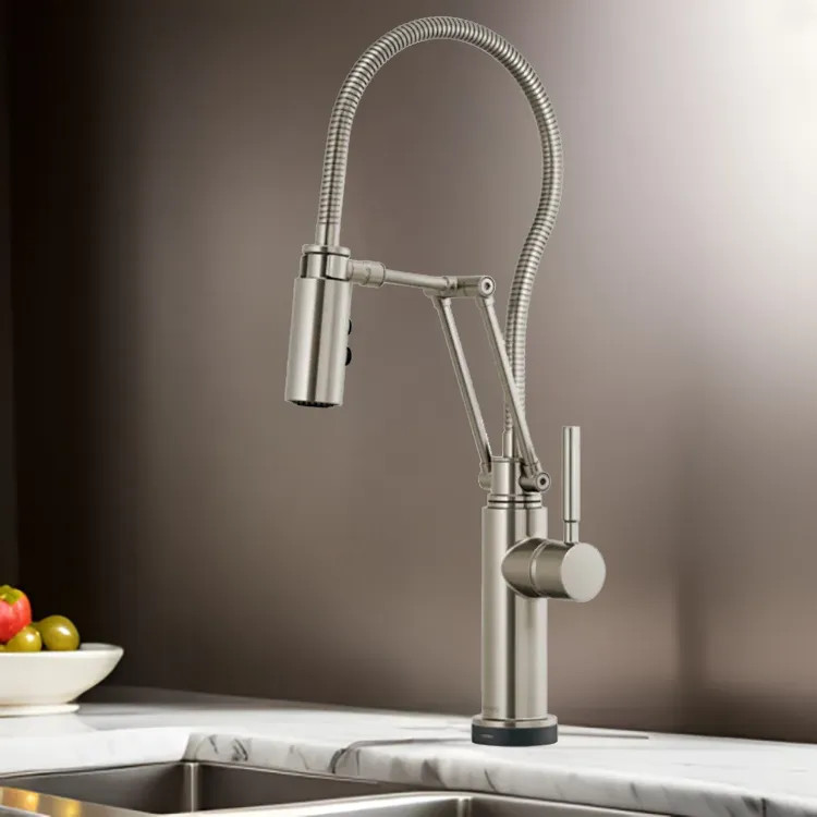 Brizo Solna Single-Handle Articulating Kitchen Faucet with Finished Hose, SmartTouch, ADA, 1.8 GPM, Brilliance Stainless - 64121LF-SS