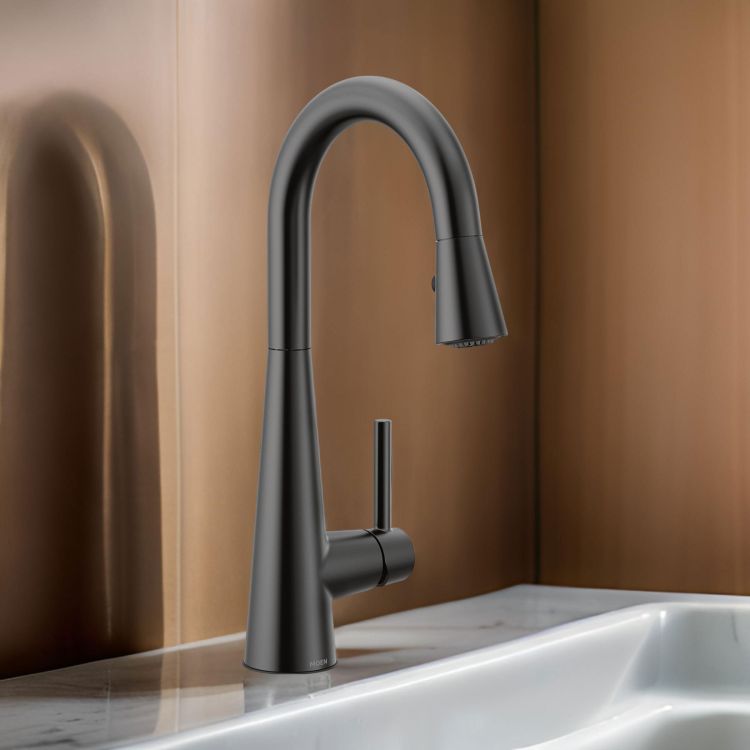 Moen Sleek Single Handle Pull-Down Bar/Prep Faucet, Matte Black - 7664BL