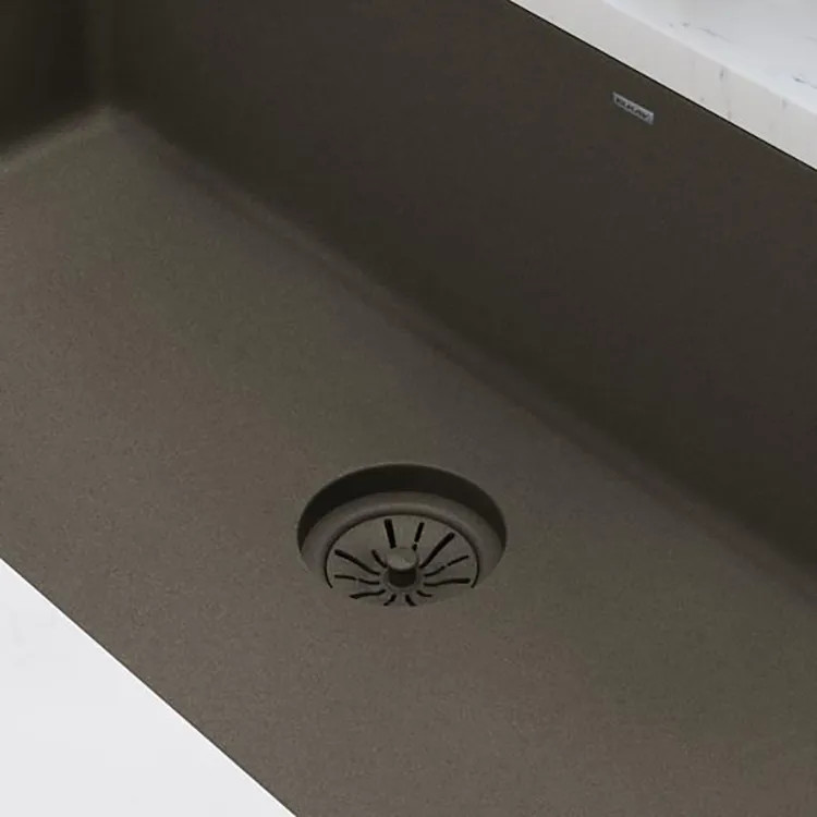 Elkay Quartz Perfect Drain Chestnut 3-1/2in Polymer Disposal Flange with Removable Basket Strainer and Rubber Stopper - LKPDQD1CN