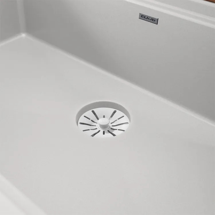 Elkay Quartz Perfect Drain White 3-1/2in Polymer Disposal Flange with Removable Basket Strainer and Rubber Stopper - LKPDQD1WH