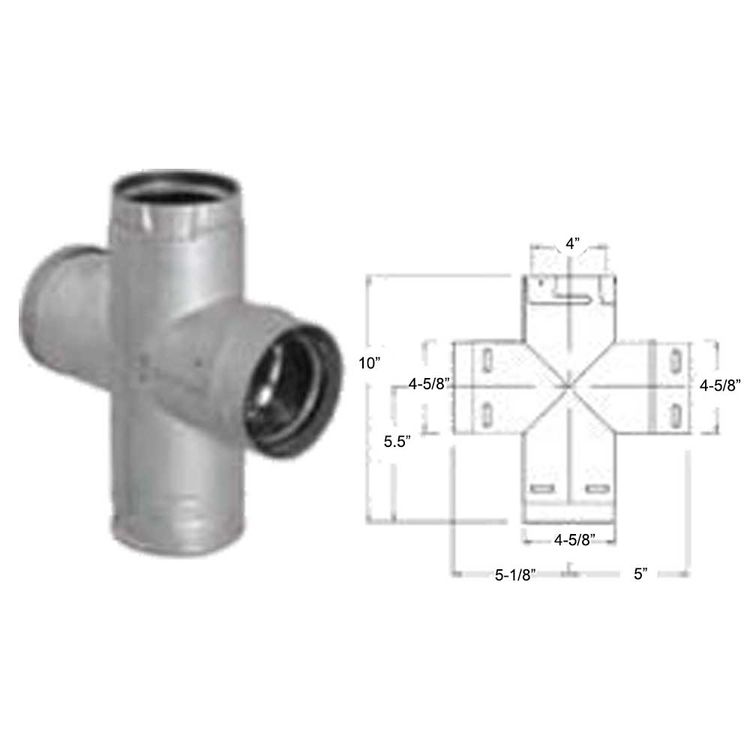 M&G DuraVent 4" PelletVent Pro Double Tee With Clean-Out Tee Cap - Galvanize - 4PVP-DBTB