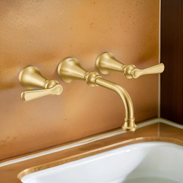 Moen Colinet Two-Handle Wall-Mount Bathroom Faucet, 1.2 GPM, Lever Handles, WaterSense, Brushed Gold - TS44104BG