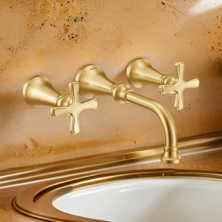 Moen Colinet Two-Handle Wall-Mount Bathroom Faucet, 1.2 GPM, Cross Handles, WaterSense, Brushed Gold - TS44105BG