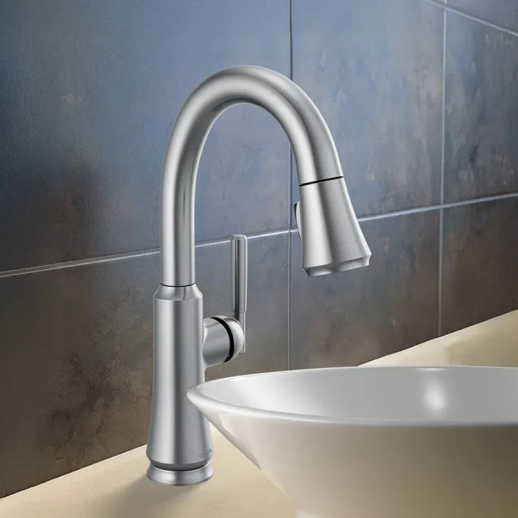 Delta Coranto Single Handle Pull-Down Bar/Prep Faucet, Diamond Seal, MagnaTite, ADA, 1.8 GPM, Arctic Stainless - 9979-AR-DST